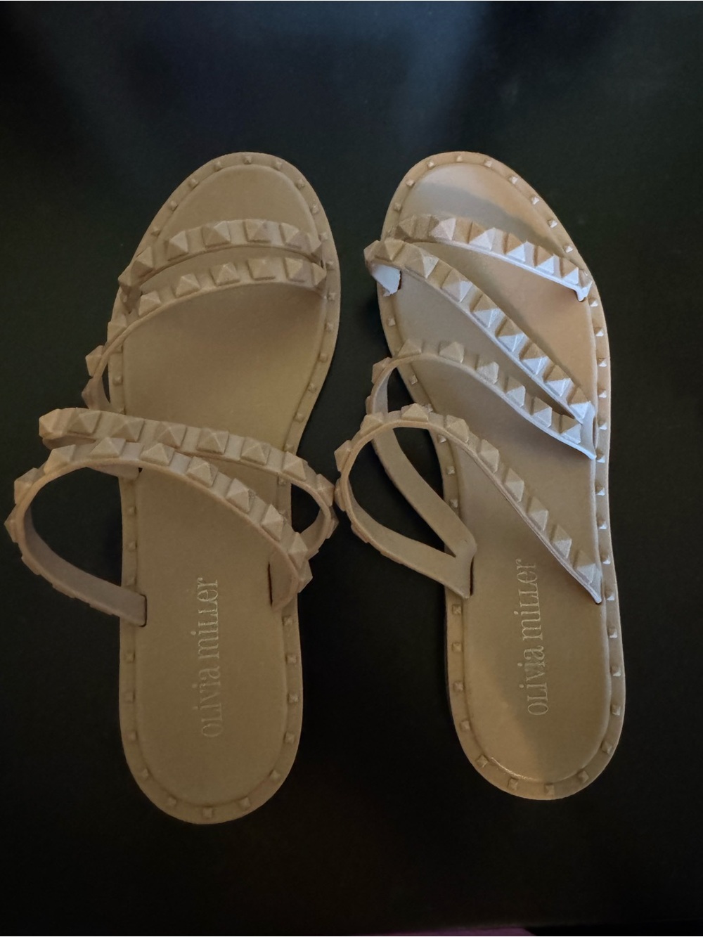 Olivia Miller Taupe Pyramid-Stud Strappy Flat Sandals